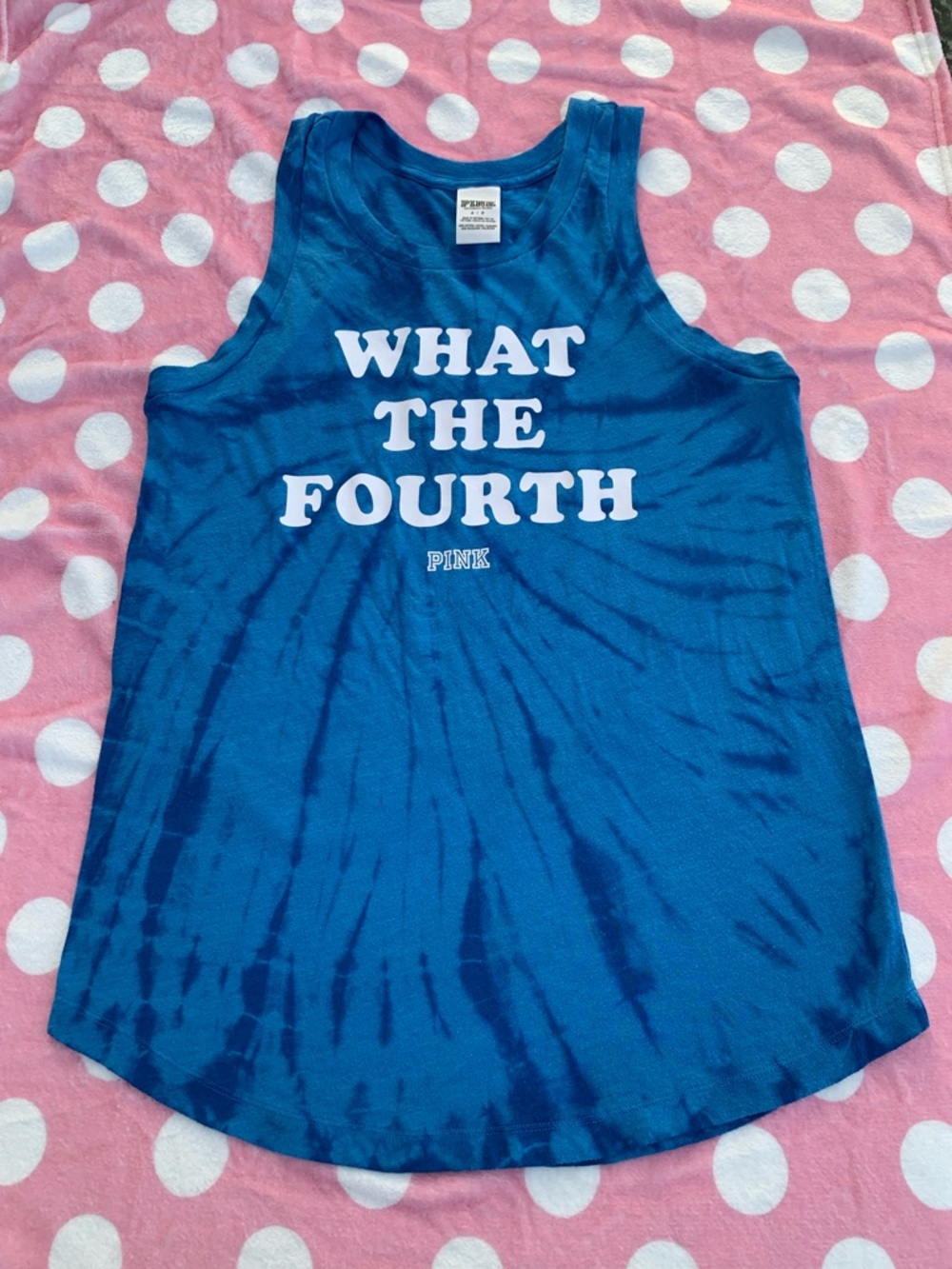 PINK Victoria's Secret Blue Tie-Dye Tank Top with White Text